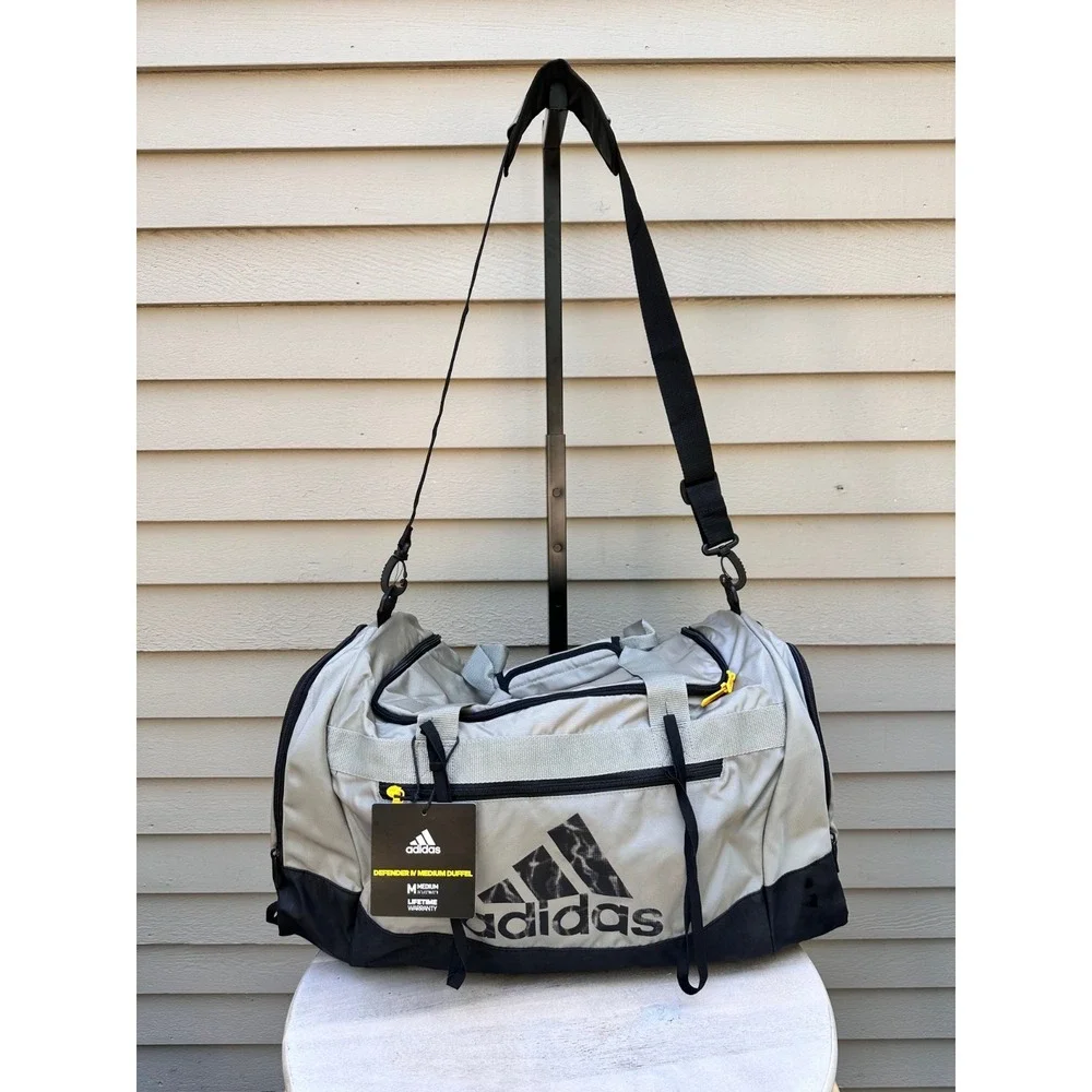 Adidas Defender IV Medium Gym Training Duffel Bag Silver Gray Padded Handles NWT